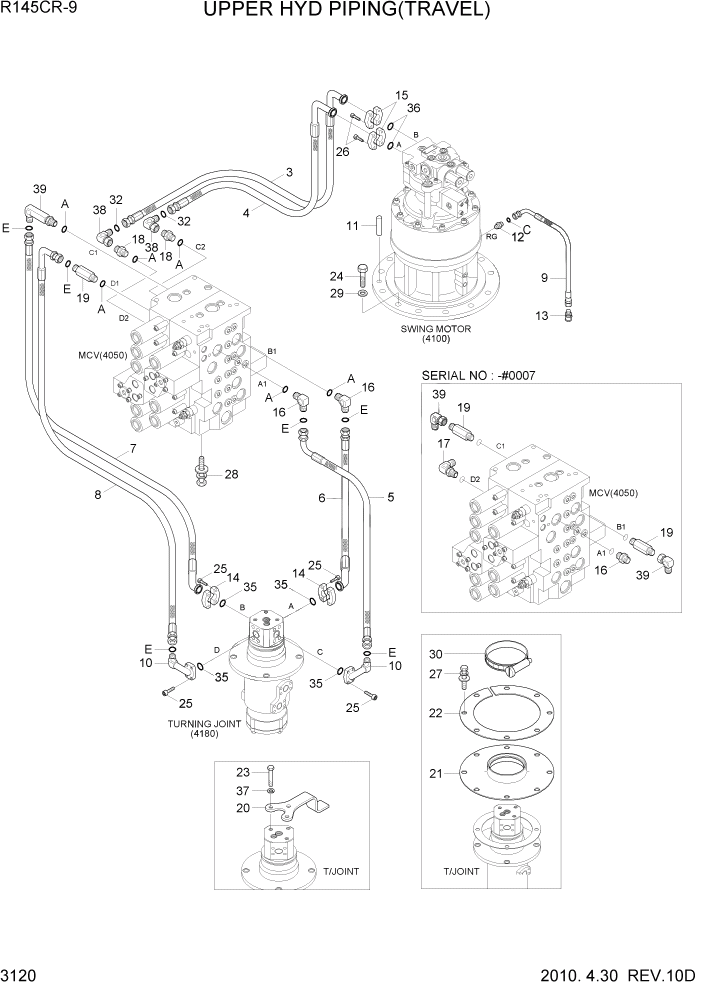 Схема запчастей Hyundai R145CR9 - PAGE 3120 UPPER HYD PIPING(TRAVEL) ГИДРАВЛИЧЕСКАЯ СИСТЕМА