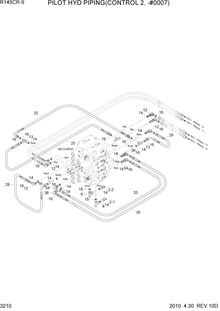 Схема запчастей Hyundai R145CR9 - PAGE 3210 PILOT HYD PIPING(CONTROL 2, -#0007) ГИДРАВЛИЧЕСКАЯ СИСТЕМА