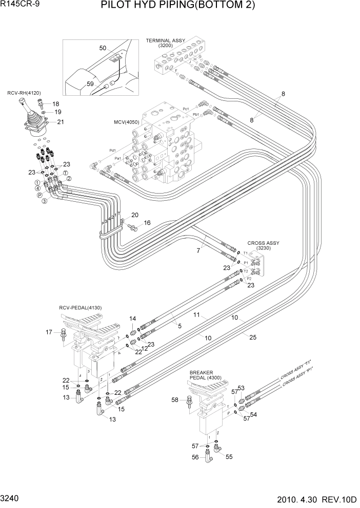 Схема запчастей Hyundai R145CR9 - PAGE 3240 PILOT HYD PIPING(BOTTOM 2) ГИДРАВЛИЧЕСКАЯ СИСТЕМА