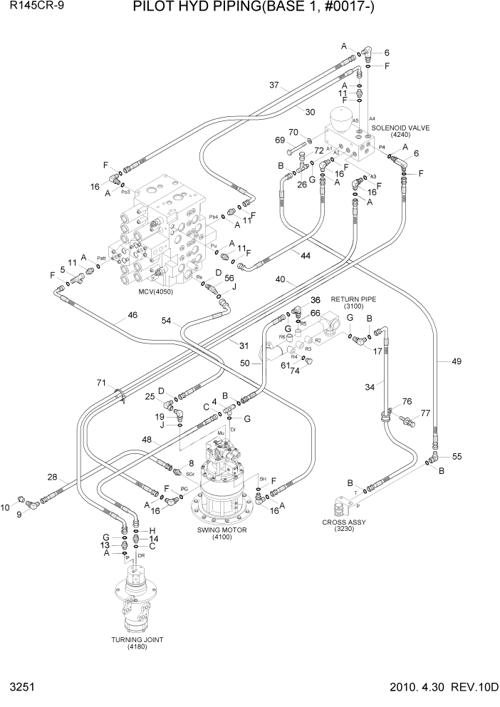 Схема запчастей Hyundai R145CR9 - PAGE 3251 PILOT HYD PIPING(BASE 1, #0017-) ГИДРАВЛИЧЕСКАЯ СИСТЕМА