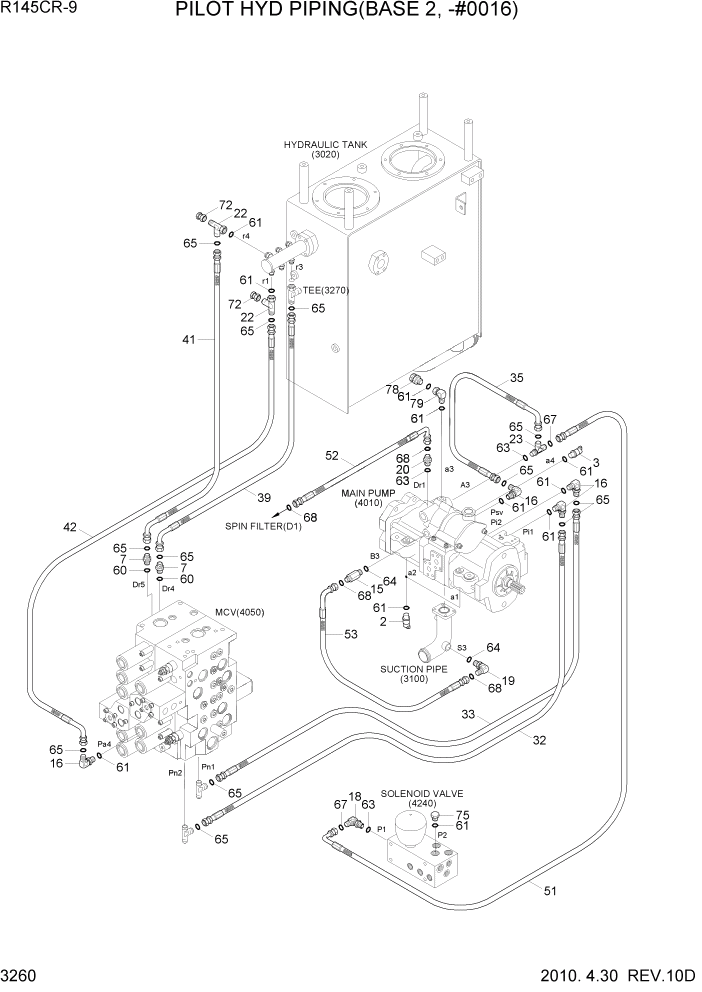 Схема запчастей Hyundai R145CR9 - PAGE 3260 PILOT HYD PIPING(BASE 2, -#0016) ГИДРАВЛИЧЕСКАЯ СИСТЕМА