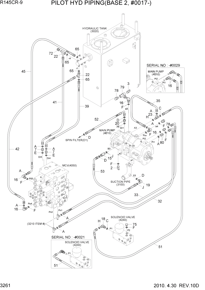 Схема запчастей Hyundai R145CR9 - PAGE 3261 PILOT HYD PIPING(BASE 2, #0017-) ГИДРАВЛИЧЕСКАЯ СИСТЕМА