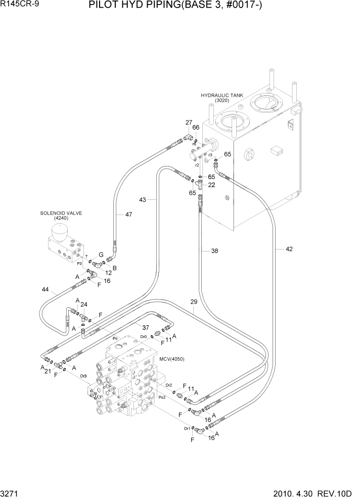 Схема запчастей Hyundai R145CR9 - PAGE 3271 PILOT HYD PIPING(BASE 3, #0017-) ГИДРАВЛИЧЕСКАЯ СИСТЕМА