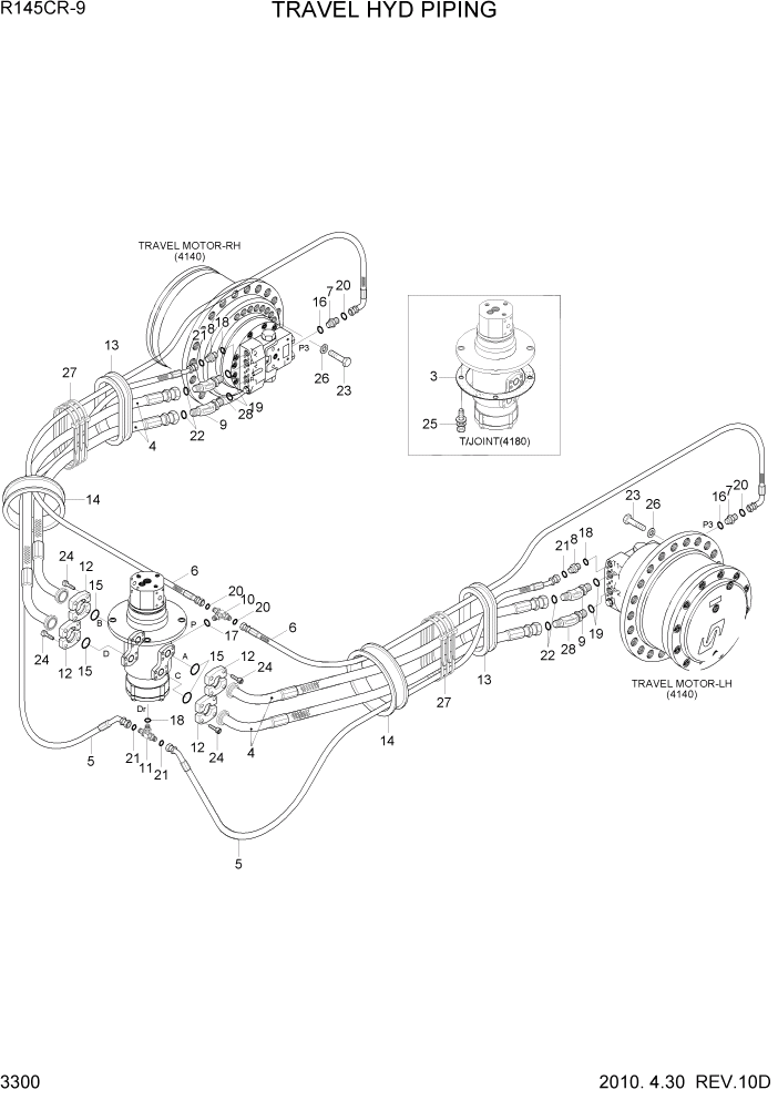 Схема запчастей Hyundai R145CR9 - PAGE 3300 TRAVEL HYD PIPING ГИДРАВЛИЧЕСКАЯ СИСТЕМА