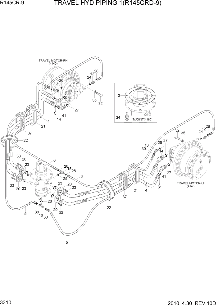 Схема запчастей Hyundai R145CR9 - PAGE 3310 TRAVEL HYD PIPING 1(R145CRD-9) ГИДРАВЛИЧЕСКАЯ СИСТЕМА