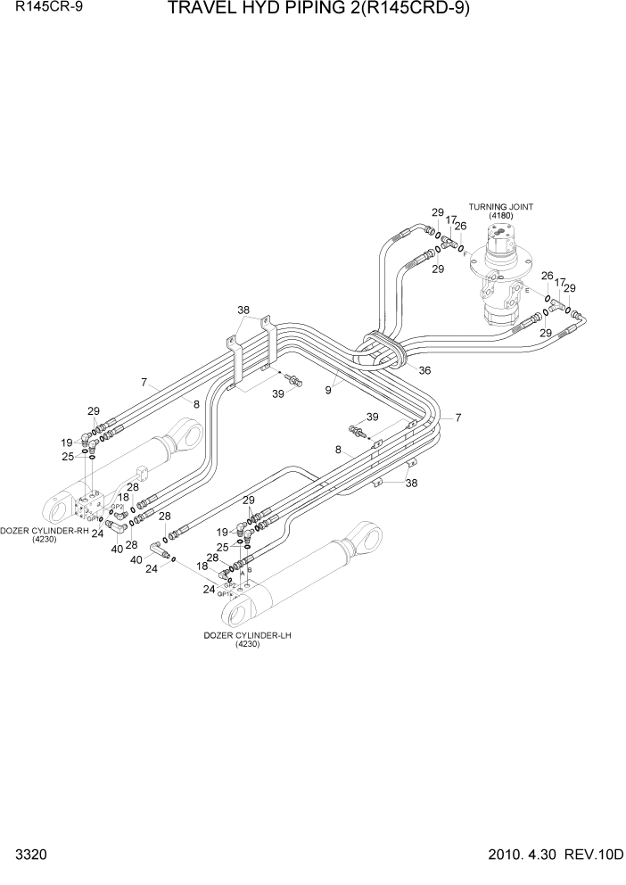 Схема запчастей Hyundai R145CR9 - PAGE 3320 TRAVEL HYD PIPING 2(R145CRD-9) ГИДРАВЛИЧЕСКАЯ СИСТЕМА