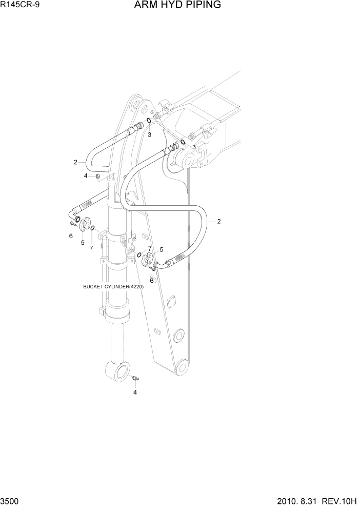 Схема запчастей Hyundai R145CR9 - PAGE 3500 ARM HYD PIPING ГИДРАВЛИЧЕСКАЯ СИСТЕМА