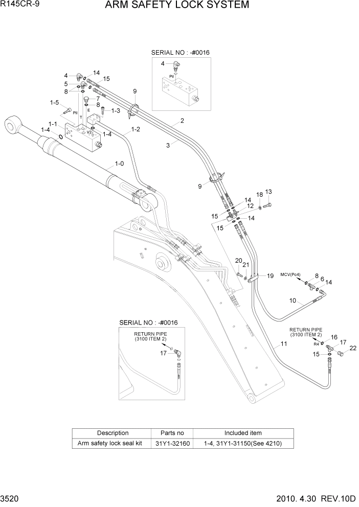 Схема запчастей Hyundai R145CR9 - PAGE 3520 ARM SAFETY LOCK SYSTEM ГИДРАВЛИЧЕСКАЯ СИСТЕМА