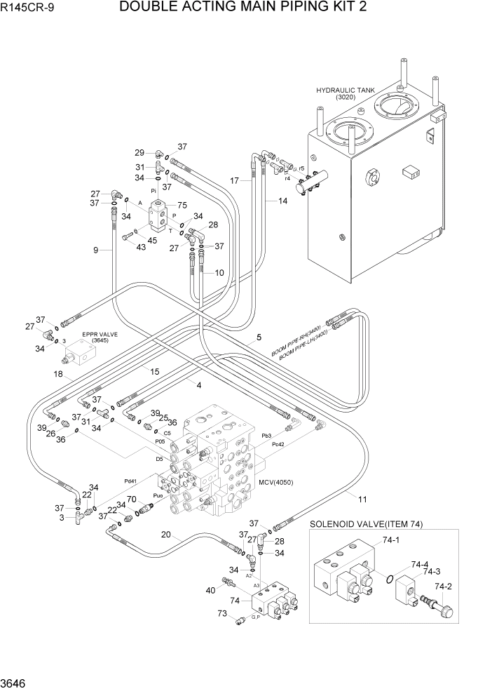 Схема запчастей Hyundai R145CR9 - PAGE 3646 DOUBLE ACTING MAIN PIPING KIT 2 ГИДРАВЛИЧЕСКАЯ СИСТЕМА