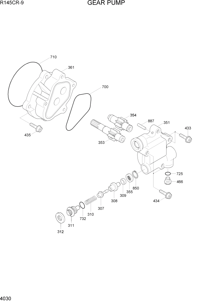 Схема запчастей Hyundai R145CR9 - PAGE 4030 GEAR PUMP ГИДРАВЛИЧЕСКИЕ КОМПОНЕНТЫ