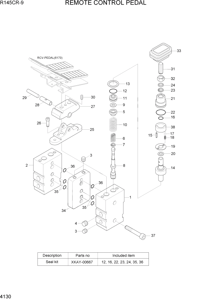 Схема запчастей Hyundai R145CR9 - PAGE 4130 REMOTE CONTROL PEDAL ГИДРАВЛИЧЕСКИЕ КОМПОНЕНТЫ