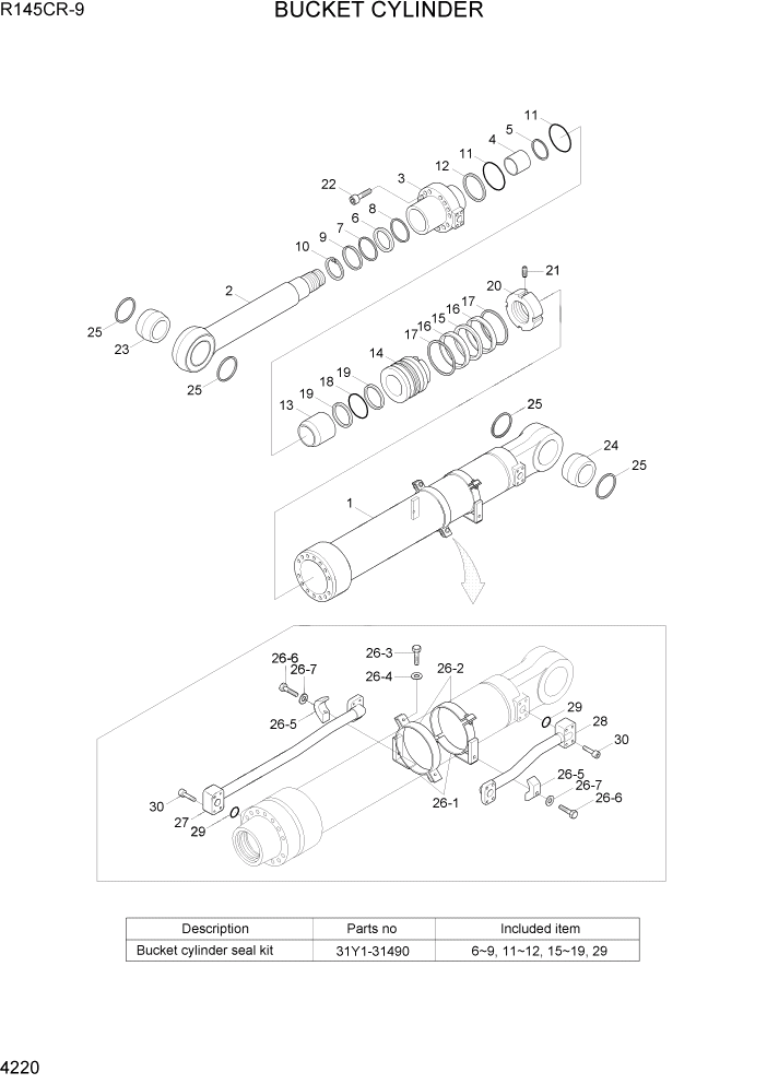 Схема запчастей Hyundai R145CR9 - PAGE 4220 BUCKET CYLINDER ГИДРАВЛИЧЕСКИЕ КОМПОНЕНТЫ