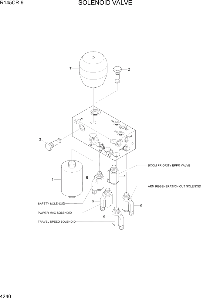 Схема запчастей Hyundai R145CR9 - PAGE 4240 SOLENOID VALVE ГИДРАВЛИЧЕСКИЕ КОМПОНЕНТЫ