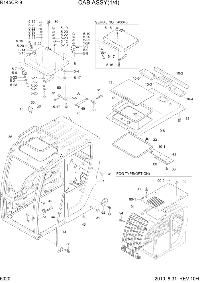 Схема запчастей Hyundai R145CR9 - PAGE 6020 CAB ASSY(1/4) СТРУКТУРА