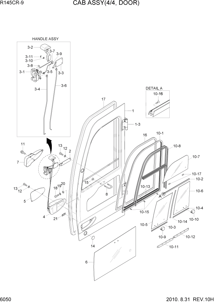 Схема запчастей Hyundai R145CR9 - PAGE 6050 CAB ASSY(4/4, DOOR) СТРУКТУРА