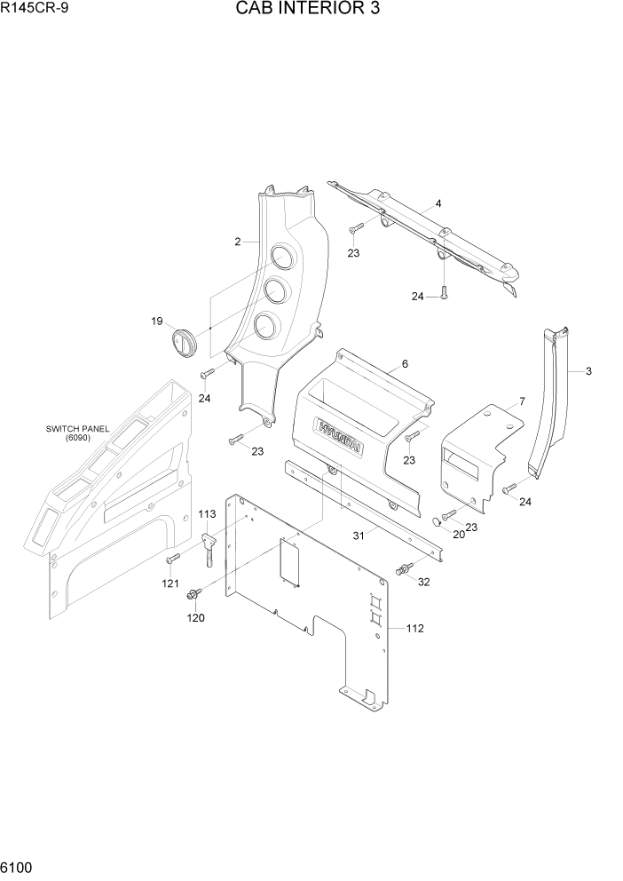 Схема запчастей Hyundai R145CR9 - PAGE 6100 CAB INTERIOR 3 СТРУКТУРА