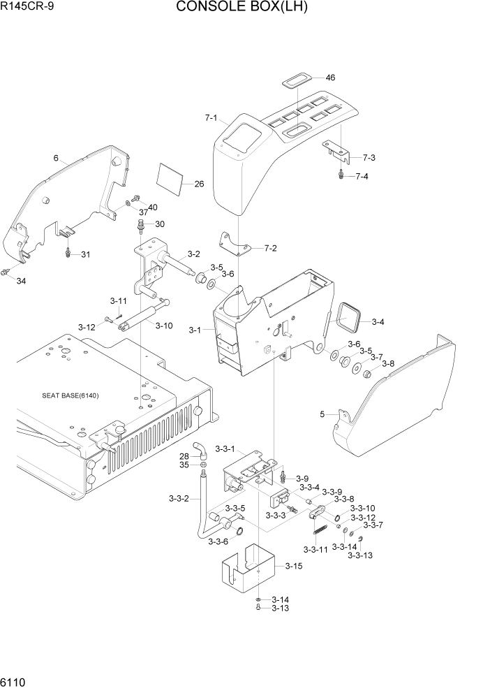 Схема запчастей Hyundai R145CR9 - PAGE 6110 CONSOLE BOX(LH) СТРУКТУРА