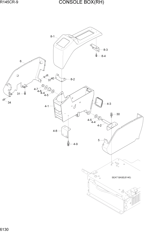 Схема запчастей Hyundai R145CR9 - PAGE 6130 CONSOLE BOX(RH) СТРУКТУРА