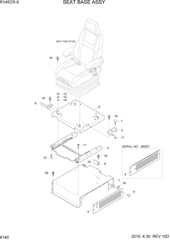 Схема запчастей Hyundai R145CR9 - PAGE 6140 SEAT BASE ASSY СТРУКТУРА