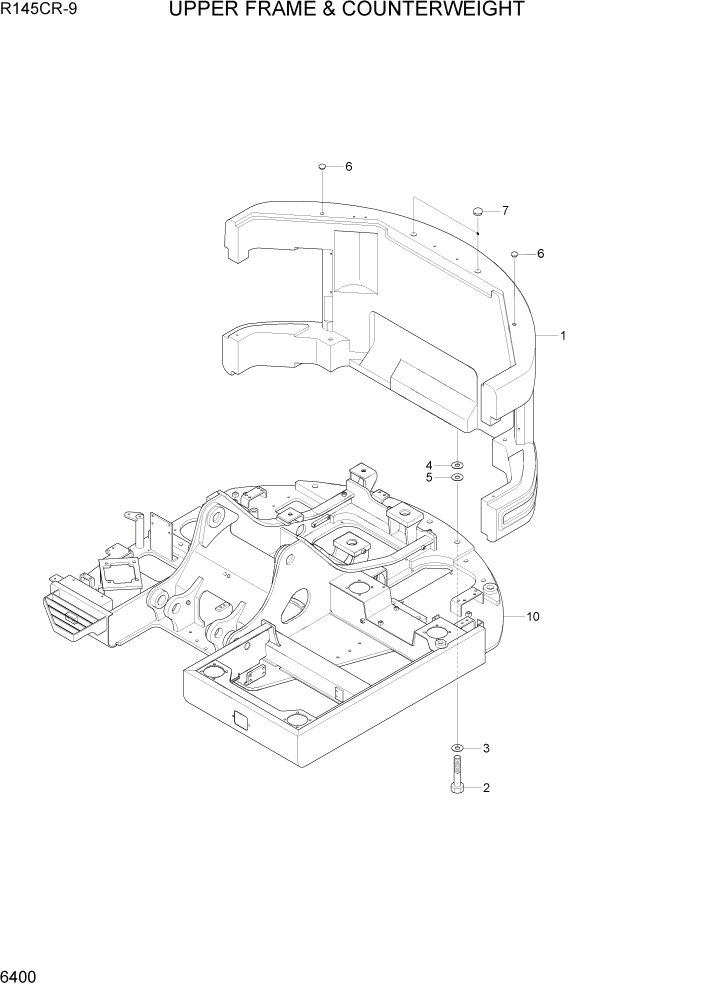 Схема запчастей Hyundai R145CR9 - PAGE 6400 UPPER FRAME & COUNTERWEIGHT СТРУКТУРА