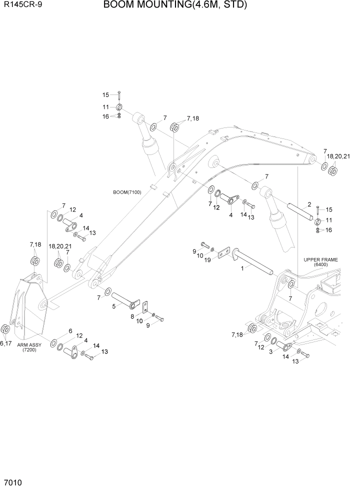 Схема запчастей Hyundai R145CR9 - PAGE 7010 BOOM MOUNTING(4.6M, STD) РАБОЧЕЕ ОБОРУДОВАНИЕ