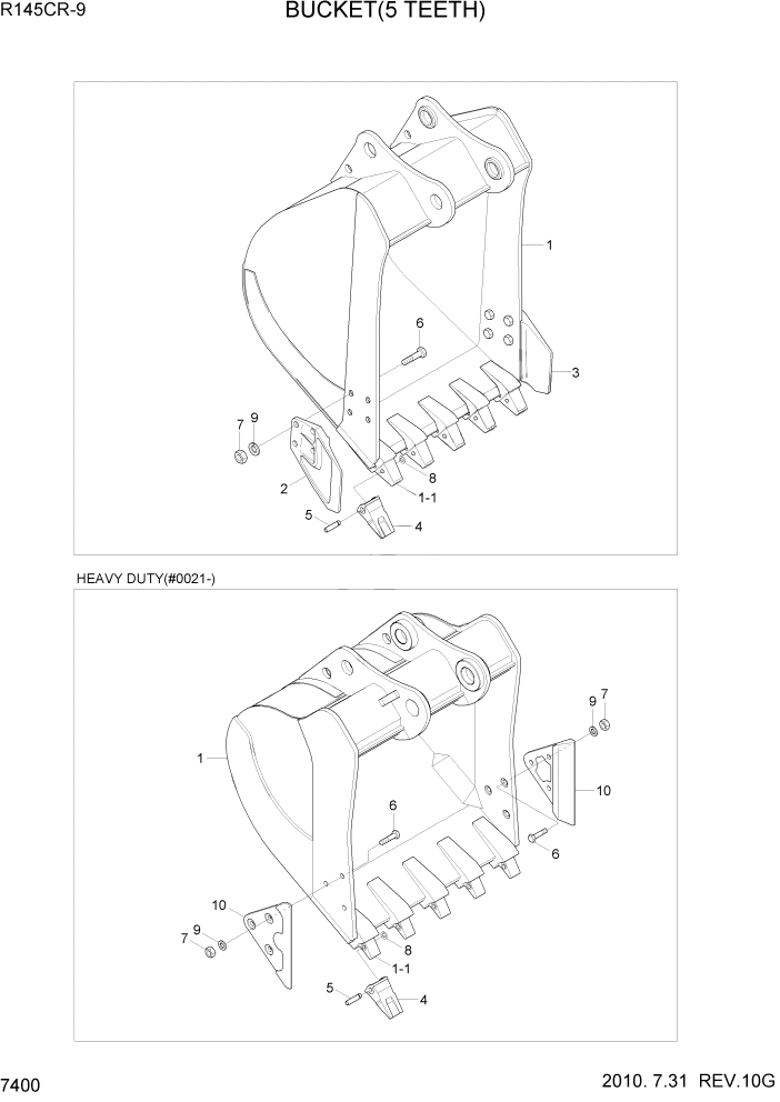 Схема запчастей Hyundai R145CR9 - PAGE 7400 BUCKET(5 TEETH) РАБОЧЕЕ ОБОРУДОВАНИЕ