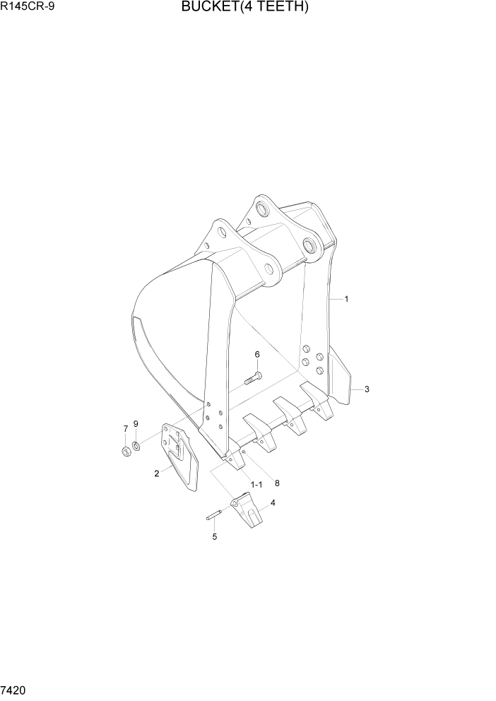 Схема запчастей Hyundai R145CR9 - PAGE 7420 BUCKET(4 TEETH) РАБОЧЕЕ ОБОРУДОВАНИЕ