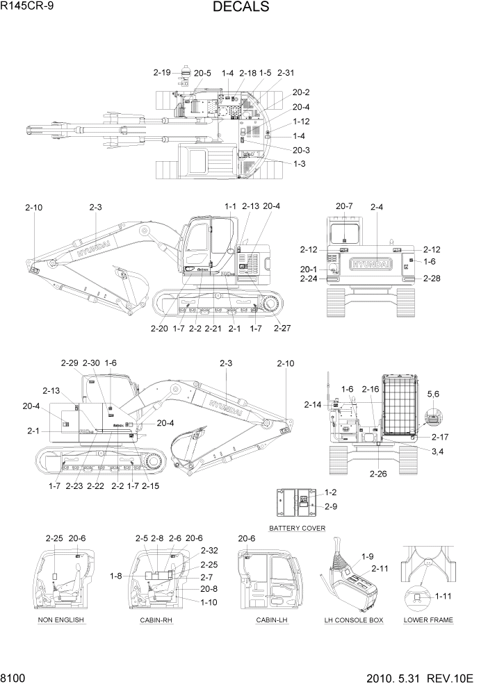 Схема запчастей Hyundai R145CR9 - PAGE 8100 DECALS ДРУГИЕ ЧАСТИ