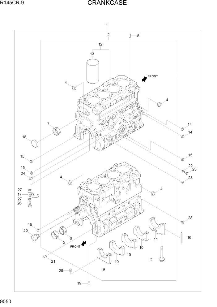 Схема запчастей Hyundai R145CR9 - PAGE 9050 CRANKCASE ДВИГАТЕЛЬ БАЗА