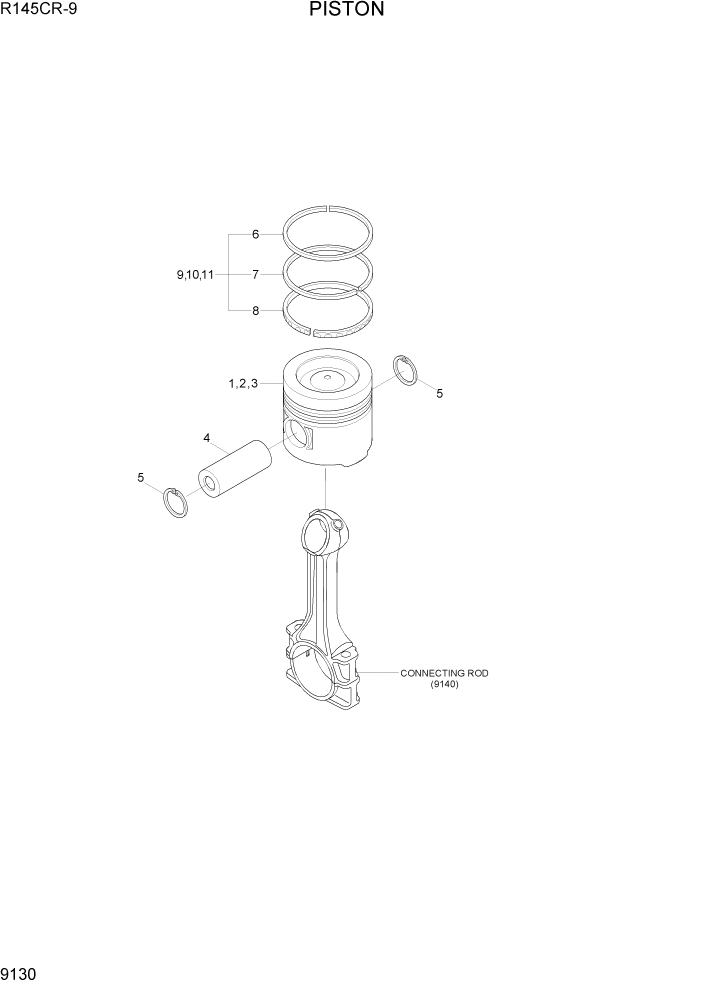 Схема запчастей Hyundai R145CR9 - PAGE 9130 PISTON ДВИГАТЕЛЬ БАЗА