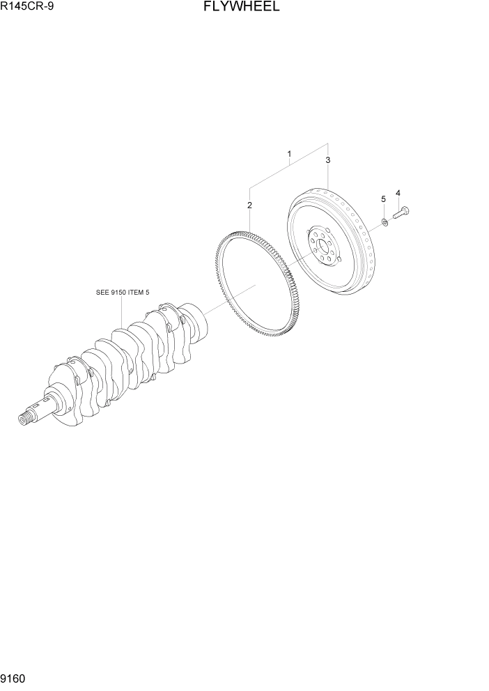 Схема запчастей Hyundai R145CR9 - PAGE 9160 FLYWHEEL ДВИГАТЕЛЬ БАЗА