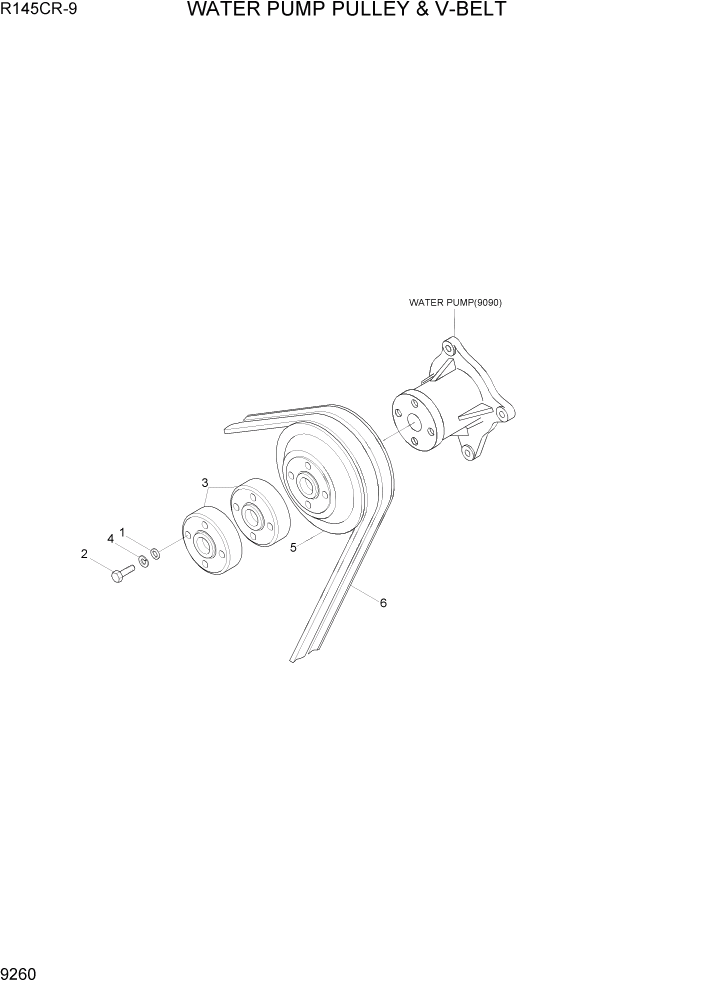 Схема запчастей Hyundai R145CR9 - PAGE 9260 WATER PUMP PULLEY & V-BELT ДВИГАТЕЛЬ БАЗА