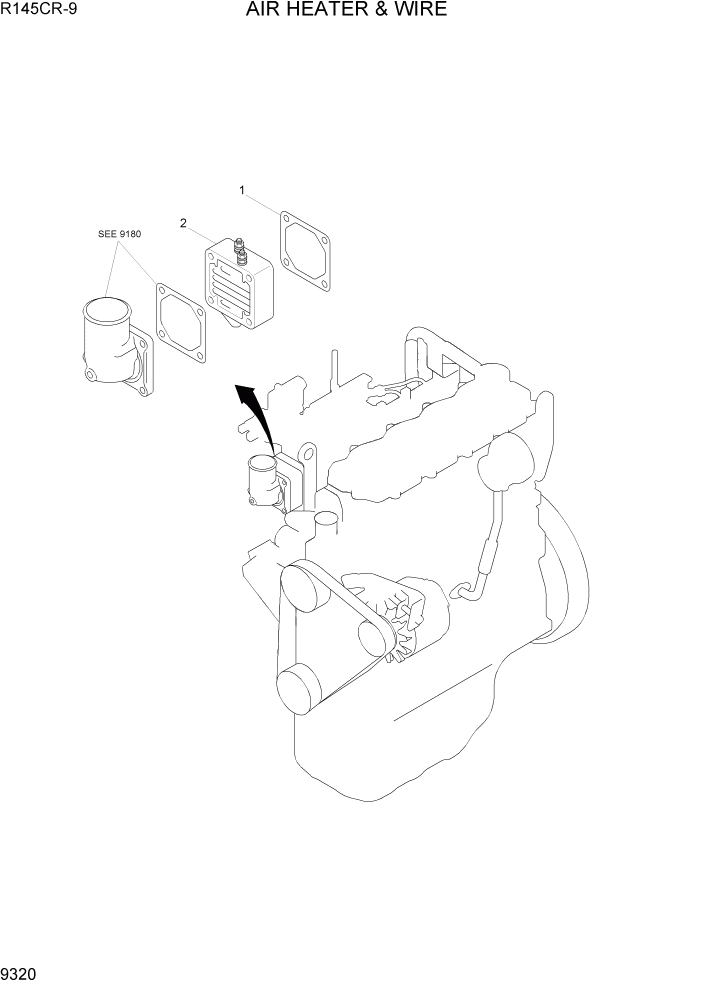 Схема запчастей Hyundai R145CR9 - PAGE 9320 AIR HEATER & WIRE ДВИГАТЕЛЬ БАЗА