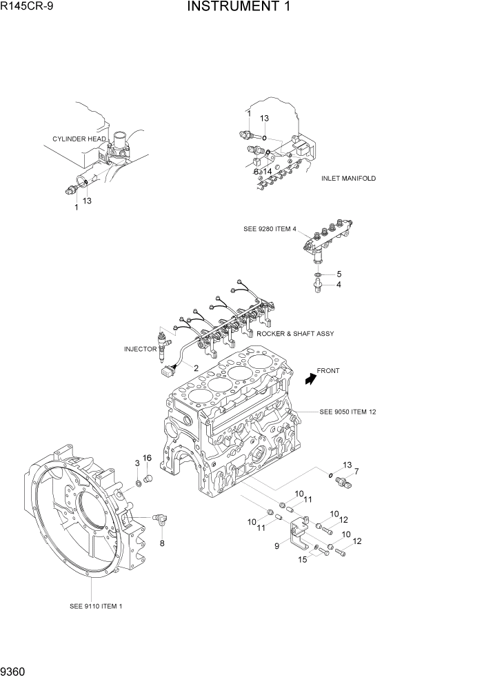 Схема запчастей Hyundai R145CR9 - PAGE 9360 INSTRUMENT 1 ДВИГАТЕЛЬ БАЗА