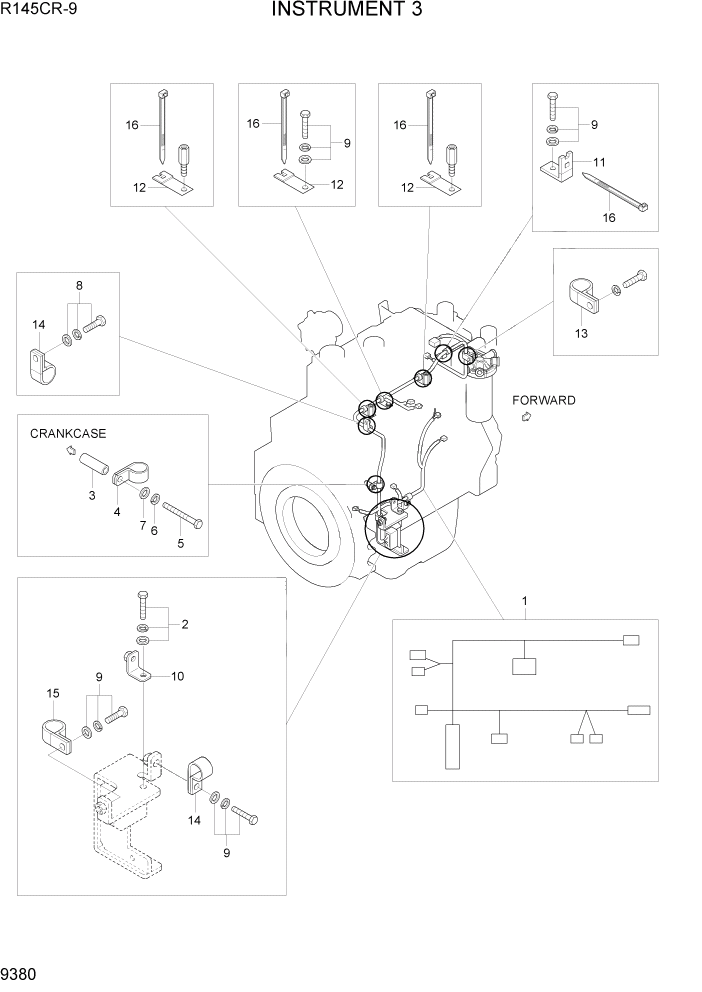 Схема запчастей Hyundai R145CR9 - PAGE 9380 INSTRUMENT 3 ДВИГАТЕЛЬ БАЗА