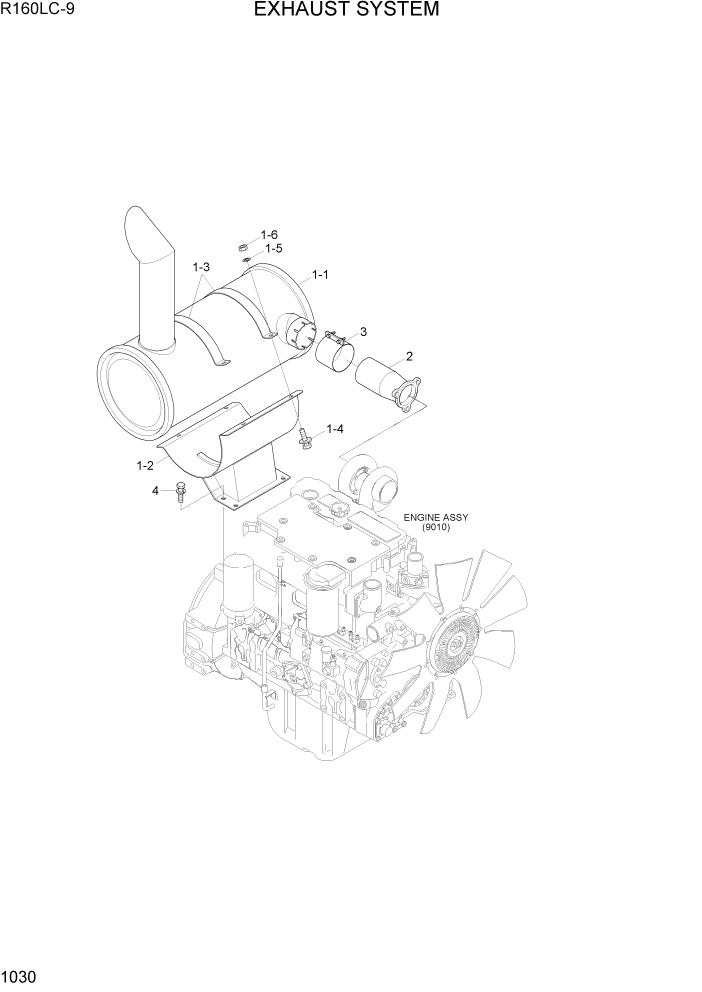 Схема запчастей Hyundai R160LC9 - PAGE 1030 EXHAUST SYSTEM СИСТЕМА ДВИГАТЕЛЯ