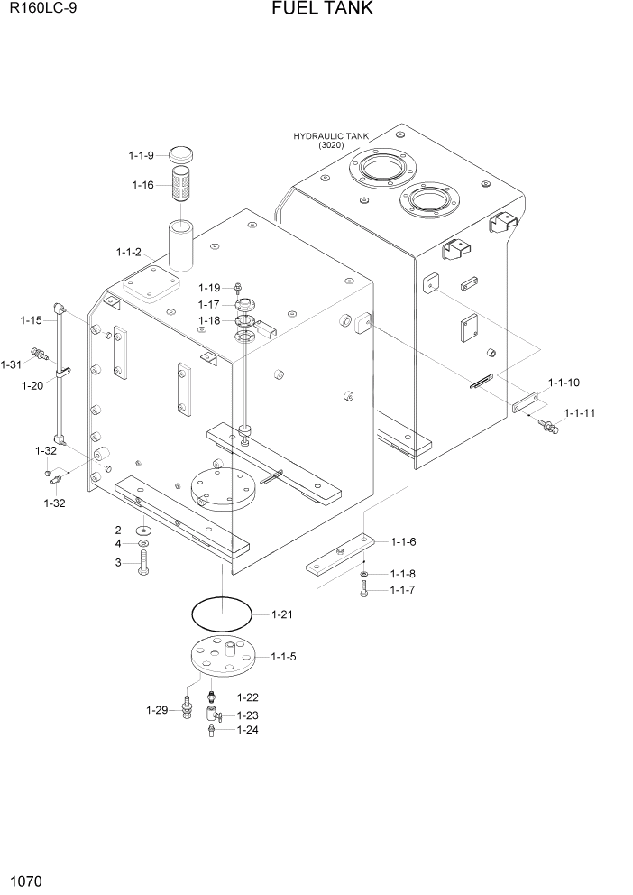 Схема запчастей Hyundai R160LC9 - PAGE 1070 FUEL TANK СИСТЕМА ДВИГАТЕЛЯ