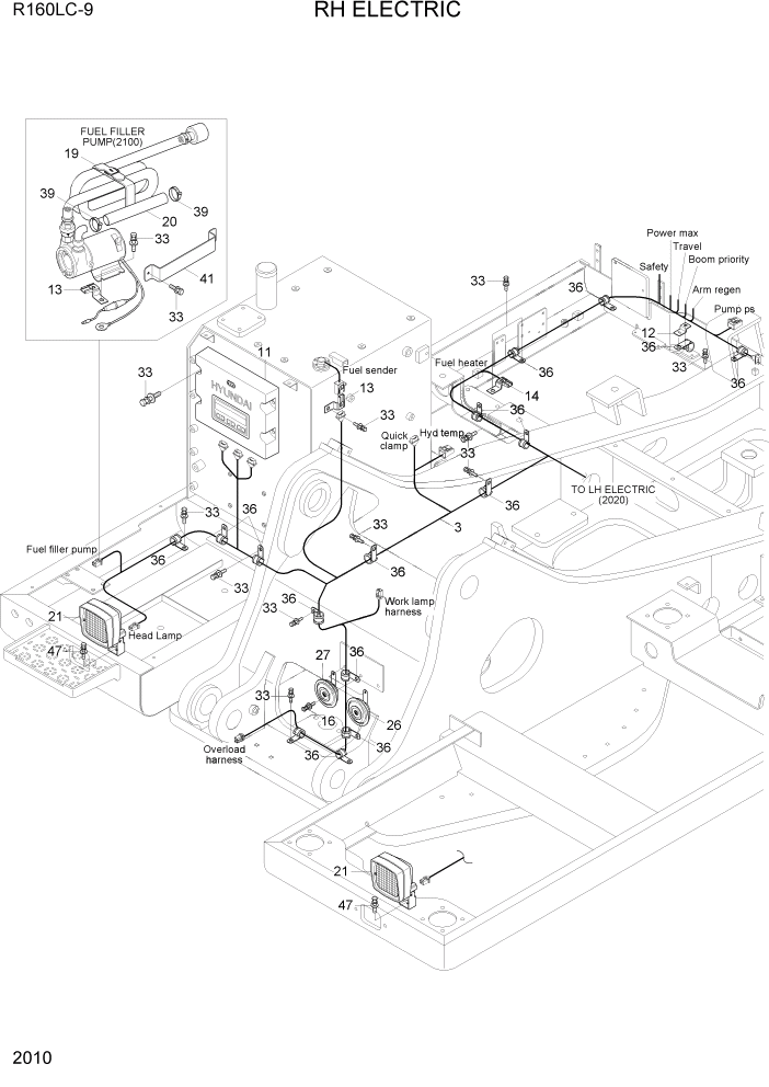 Схема запчастей Hyundai R160LC9 - PAGE 2010 RH ELECTRIC ЭЛЕКТРИЧЕСКАЯ СИСТЕМА