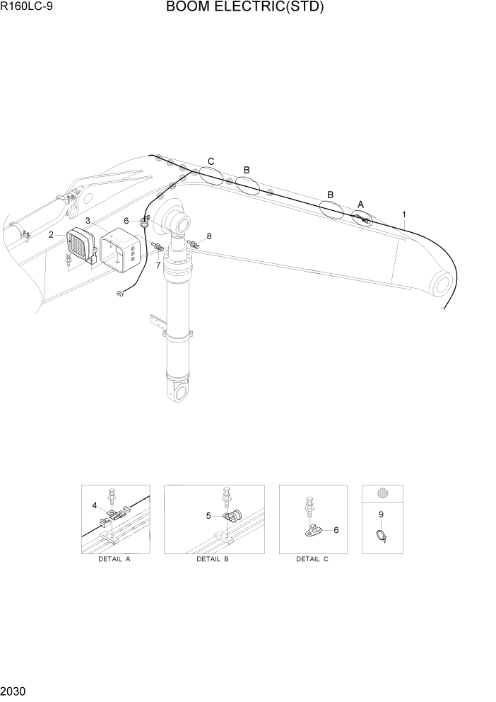 Схема запчастей Hyundai R160LC9 - PAGE 2030 BOOM ELECTRIC(STD) ЭЛЕКТРИЧЕСКАЯ СИСТЕМА