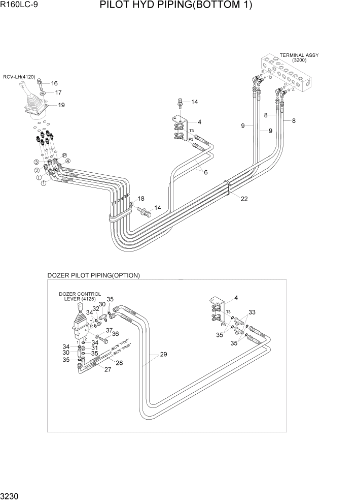 Схема запчастей Hyundai R160LC9 - PAGE 3230 PILOT HYD PIPING(BOTTOM 1) ГИДРАВЛИЧЕСКАЯ СИСТЕМА