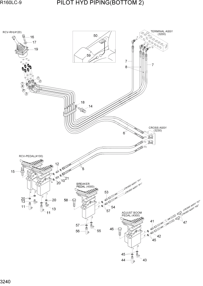 Схема запчастей Hyundai R160LC9 - PAGE 3240 PILOT HYD PIPING(BOTTOM 2) ГИДРАВЛИЧЕСКАЯ СИСТЕМА