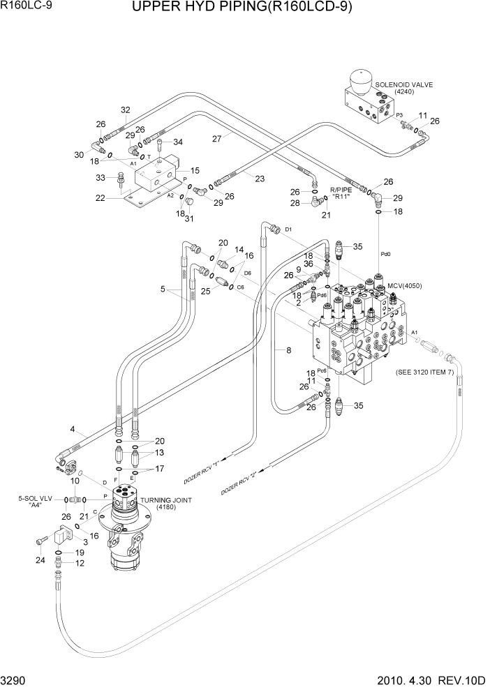 Схема запчастей Hyundai R160LC9 - PAGE 3290 UPPER HYD PIPING(R160LCD-9) ГИДРАВЛИЧЕСКАЯ СИСТЕМА