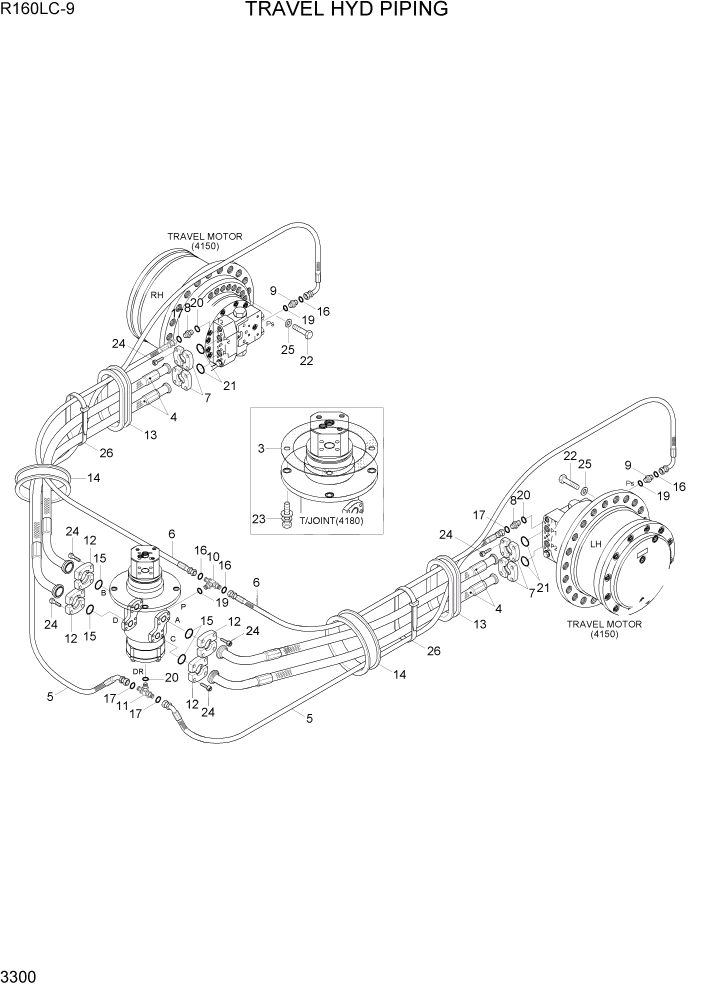 Схема запчастей Hyundai R160LC9 - PAGE 3300 TRAVEL HYD PIPING(R160LC-9) ГИДРАВЛИЧЕСКАЯ СИСТЕМА