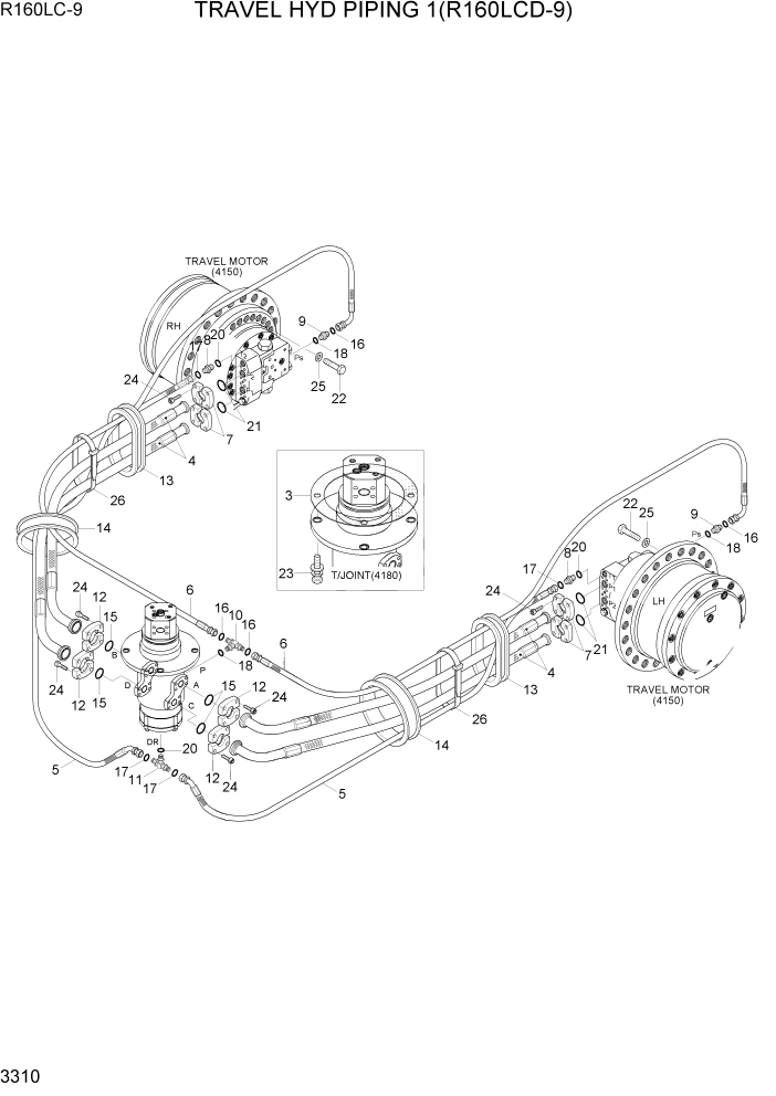 Схема запчастей Hyundai R160LC9 - PAGE 3310 TRAVEL HYD PIPING 1(R160LCD-9) ГИДРАВЛИЧЕСКАЯ СИСТЕМА