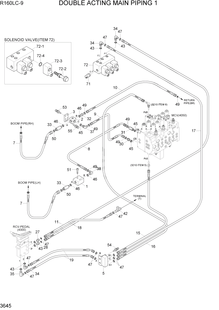 Схема запчастей Hyundai R160LC9 - PAGE 3645 DOUBLE ACTING MAIN PIPING KIT 1 ГИДРАВЛИЧЕСКАЯ СИСТЕМА