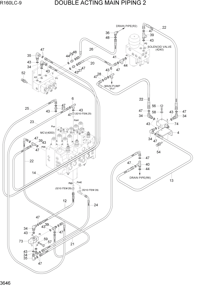 Схема запчастей Hyundai R160LC9 - PAGE 3646 DOUBLE ACTING MAIN PIPING KIT 2 ГИДРАВЛИЧЕСКАЯ СИСТЕМА