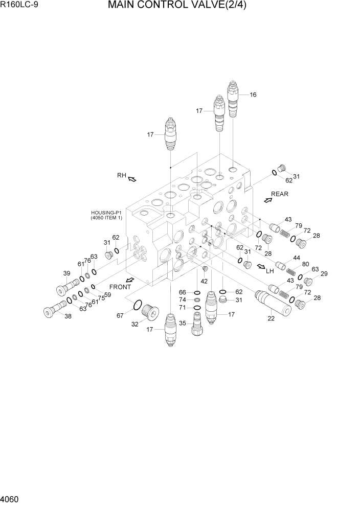 Схема запчастей Hyundai R160LC9 - PAGE 4060 MAIN CONTROL VALVE(2/4) ГИДРАВЛИЧЕСКИЕ КОМПОНЕНТЫ