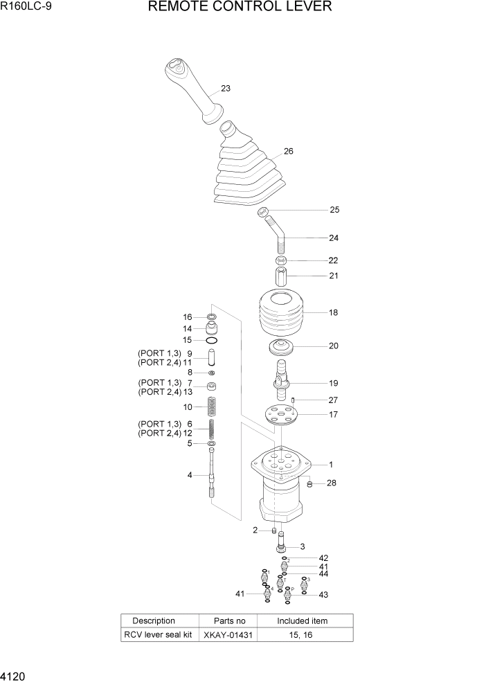 Схема запчастей Hyundai R160LC9 - PAGE 4120 REMOTE CONTROL LEVER ГИДРАВЛИЧЕСКИЕ КОМПОНЕНТЫ