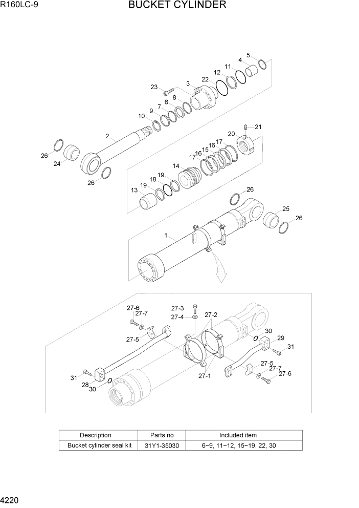 Схема запчастей Hyundai R160LC9 - PAGE 4220 BUCKET CYLINDER ГИДРАВЛИЧЕСКИЕ КОМПОНЕНТЫ
