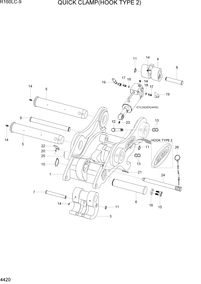 Схема запчастей Hyundai R160LC9 - PAGE 4420 QUICK CLAMP(HOOK TYPE 2) ГИДРАВЛИЧЕСКИЕ КОМПОНЕНТЫ